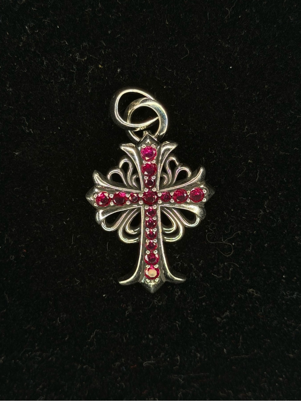 Chrome Hearts Double Floral Cross Pink Diamond Studded Unisex Pendant